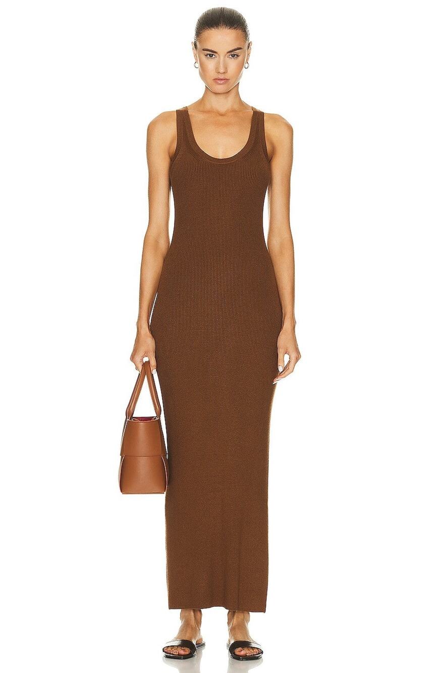 Enza Costa Silk Sweater Knit Tank Dress Dark Whole Grain - M